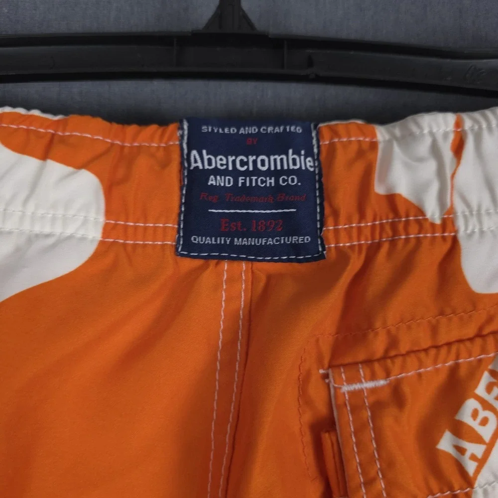Abercrombie & Fitch Tugger Board Shorts Mens Medium Orange Tropical‎ Surf Swim